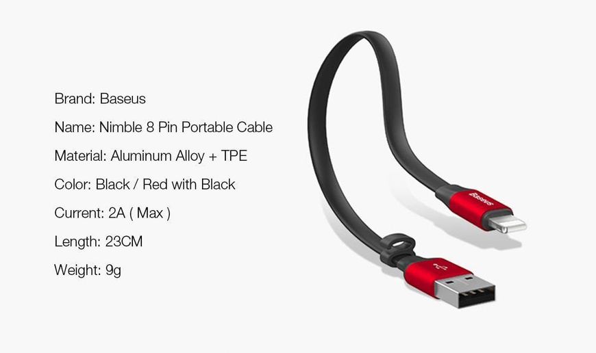 Кабель Baseus USB Cable to Lightning Nimble 23 cm, Red (CALMBJ-B91) 259508 фото