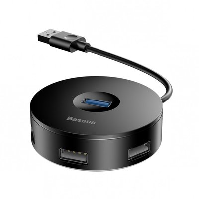 Перехідник Baseus Round Box HUB Adapter на 4 порти USB, Чорний (CAHUB-F01) 284234 фото