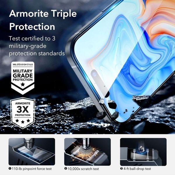 Защитное стекло ESR для iPhone 15 - Armorite (1 шт), Black (4894240174364) 174364 фото