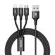 Кабель Baseus Rapid Series 3-in-1 Cable Micro+Dual Lightning 3A 1.2м, Black (CAMLL-SU01) 256408 фото 1