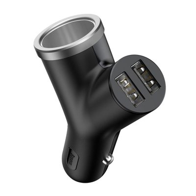 АЗУ Baseus Y-Type Dual USB+cigarette lighter extended, Black (CCALL-YX01) CCALL-YX01 фото