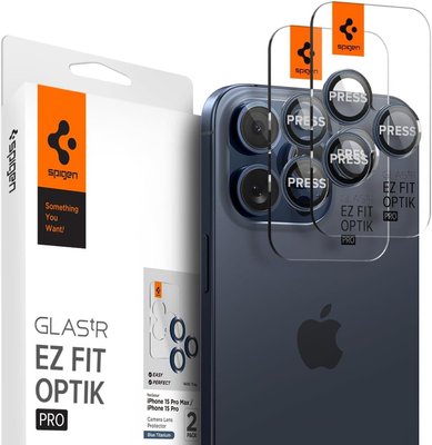 Защитное стекло Spigen для камеры iPhone 15 Pro/15 Pro Max - EZ Fit Optik Pro (2шт), Blue Titanium (AGL07164) AGL07164 фото