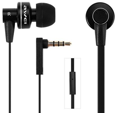 Навушники з мікрофоном Awei ES900i Wired Earphones, Black 966020406 фото