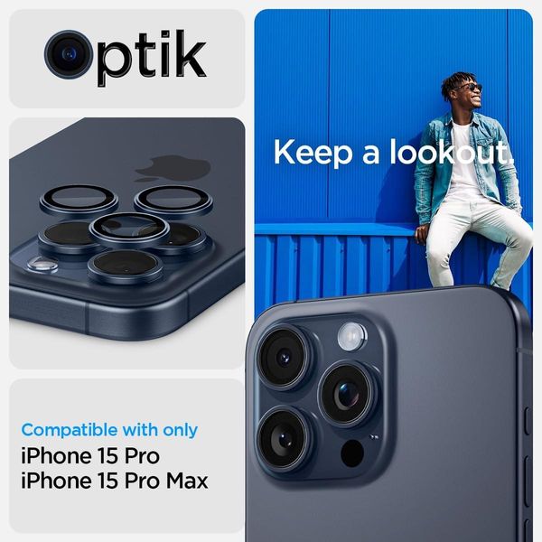 Защитное стекло Spigen для камеры iPhone 15 Pro/15 Pro Max - EZ Fit Optik Pro (2шт), Blue Titanium (AGL07164) AGL07164 фото