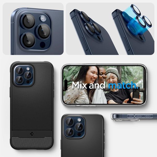 Захисне скло Spigen для камери iPhone 15 Pro/15 Pro Max - EZ Fit Optik Pro (2шт), Blue Titanium (AGL07164) AGL07164 фото
