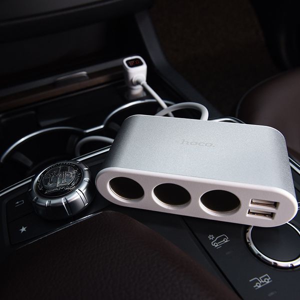 Автомобільний зарядний пристрій Hoco Z13 LCD One-Pull-Three Car Charger 2.1A, White+Silver (6957531050896) 50896 фото