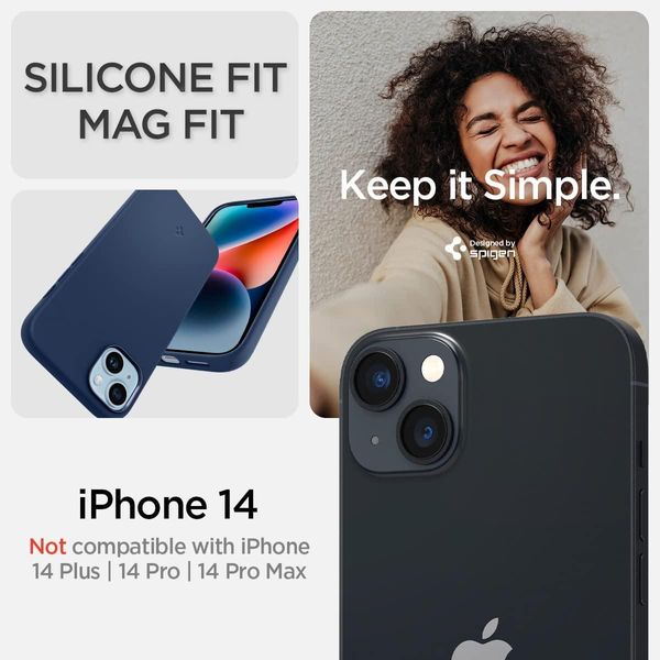 Чохол Spigen для iPhone 14 - Silicone Fit MAG, Navy Blue (ACS05068) ACS05068 фото