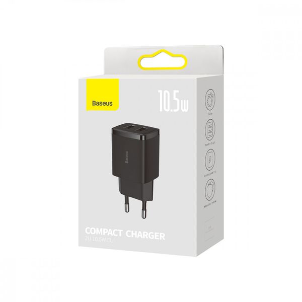 Мережеве ЗУ Baseus Compact Charger 2U 10.5W, Black (CCXJ010201) 606909 фото