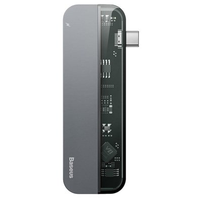 Перехідник USB-Hub Baseus Transparent Series Type-C Multifunctional HUB Adapter, Deep gray (CAHUB-TD0G) 297739 фото