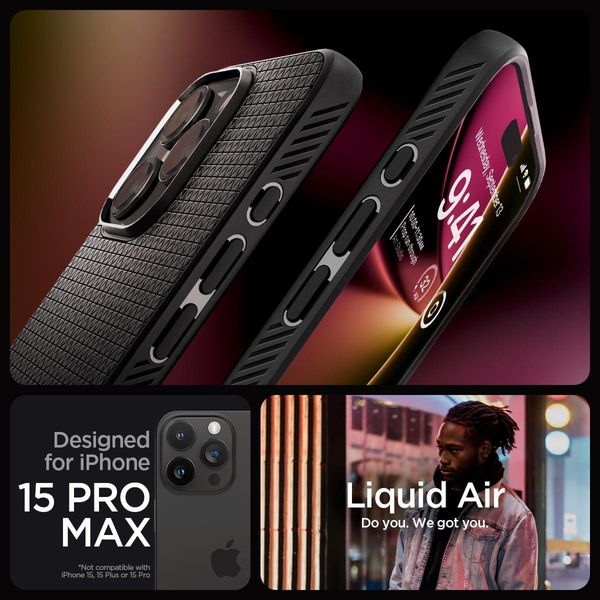Чохол Spigen для iPhone 15 Pro Max - Liquid Air, Matte Black (ACS06562) ACS06562 фото