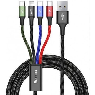 Кабель Baseus Rapid 4-in-1 USB-A to 2xUSB-C/Lightning/Micro-USB 1.2m, Black (CA1T4-B01) 278493 фото