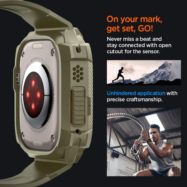 Чохол та ремінець Spigen для Apple Watch Ultra (49 mm) - Rugged Armor Pro 2 in 1, Vintage Khaki (ACS05915) ACS05915 фото