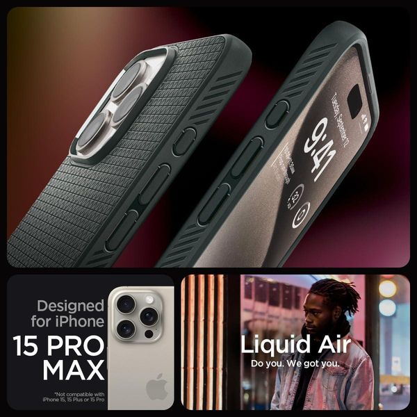 Чохол Spigen для iPhone 15 Pro Max - Liquid Air, Abyss Green (ACS06564) ACS06564 фото