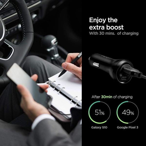 Автомобильное зарядное устройство Spigen Qualcomm 3.0 - USB C/A, 45W Dual (27W + 18W), (000CP25597) 000CP25597 фото