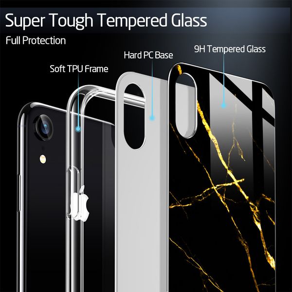 Чехол ESR для iPhone XR Mimic Marble Tempered Glass, Black Gold (4894240071205) 71205 фото