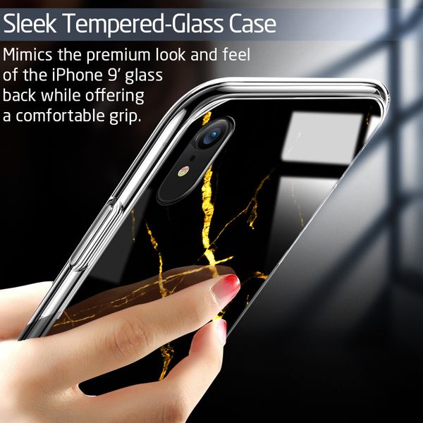Чехол ESR для iPhone XR Mimic Marble Tempered Glass, Black Gold (4894240071205) 71205 фото