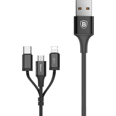 Кабель USB Baseus Excellent 3-in-1 Micro+Lightning+Type-C 2A 1.2m, Black (CA3IN1-ZY01) 272736 фото
