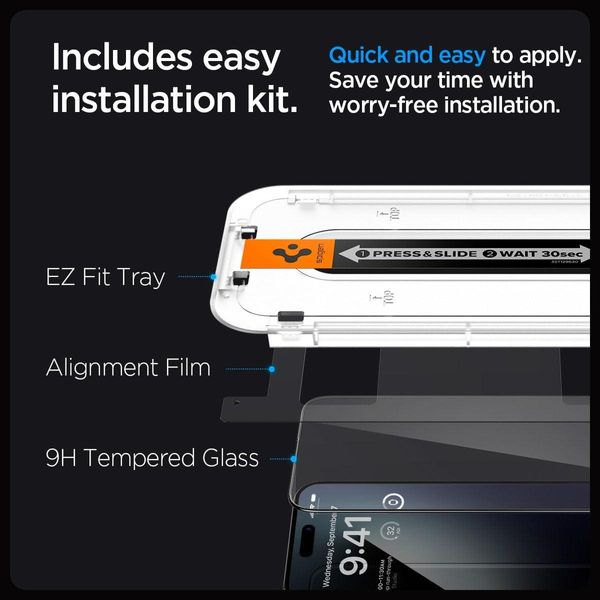 Защитное стекло Spigen для iPhone 15 Pro Max - EZ FIT GLAS.tR (2 шт), Black (AGL06873) AGL06873 фото