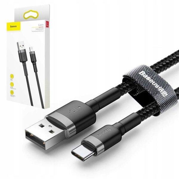 Кабель USB Baseus Cafule Type-C 2A 3m, Gray+Black (CATKLF-UG1) 296343 фото