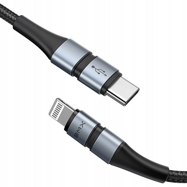 Baseus BMX MFI Міцний нейлоновий USB тип C PD 18W / Lightning 1,2 м сірий кабель (CATLSJ-AG1) 565215 фото