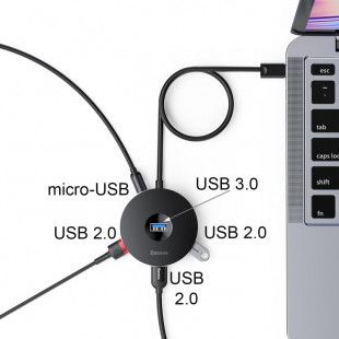 Перехідник Baseus Round Box HUB Adapter USB3.0 to USB3.0+3xUSB2.0, Чорний (CAHUB-U01) 289093 фото