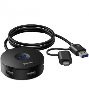 Перехідник Baseus Round Box HUB Adapter Type-C + USB A to 1 USB3.0 + 3 USB2.0, Чорний (CAHUB-GA01) 213586 фото