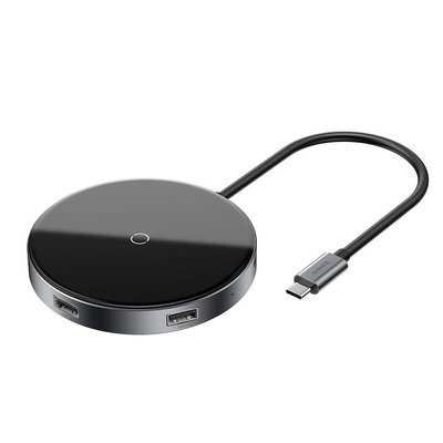 Бездротове зарядний пристрій Baseus Circular Mirror + USB Hub Type-C, Deep gray (WXJMY-0G) WXJMY-0G фото
