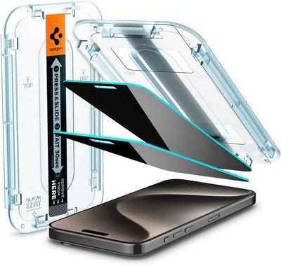 Защитное стекло Spigen для iPhone 15 Pro Max - EZ FIT GLAS.tR Privacy (2 шт), Антишпион (AGL06874) AGL06874 фото