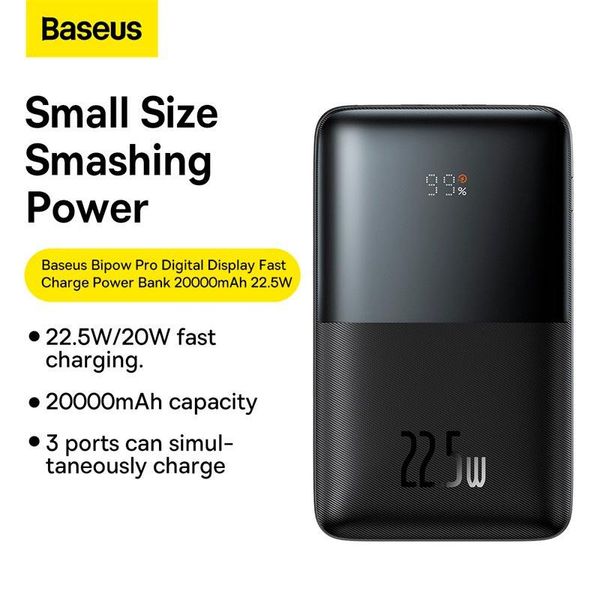 Power Bank Baseus Bipow Pro Digital Display 20000mAh 22.5W 2x USB / USB Type C, Black (PPBD030001) 610746 фото