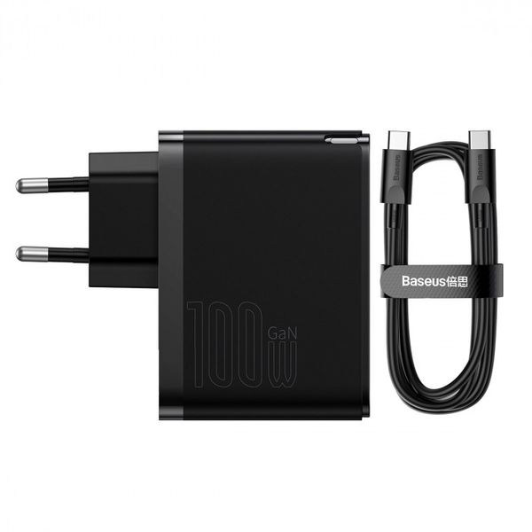 Мережевий зарядний пристрій Baseus GaN5 Pro Fast Charger C+U 100W, Cable Type-C 1m, Black (CCGP090201) 608958 фото