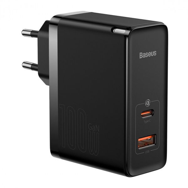 Мережевий зарядний пристрій Baseus GaN5 Pro Fast Charger C+U 100W, Cable Type-C 1m, Black (CCGP090201) 608958 фото
