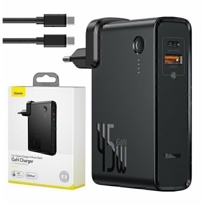 Сетевое ЗУ + Power Bank (10000 mAh) Baseus GaN Charger 2in1 Quick Charger (45W), Black (PPNLD-C01) 220461 фото