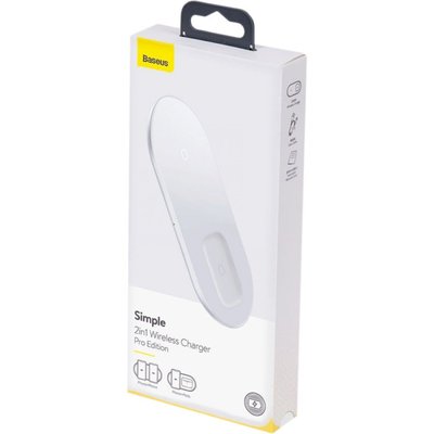 Бездротовий зарядний пристрій BASEUS Simple 2in1 Wireless Charger Pro Edition White (WXJK-C02) WXJK-C02 фото